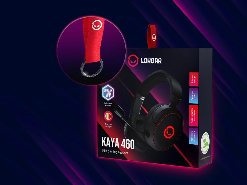 Vnútri krabice od slúchadiel Lorgar Kaya 460 na vás čaká štýlová kľúčenka, ktorá skvele doplní vašu gamerskú identitu.