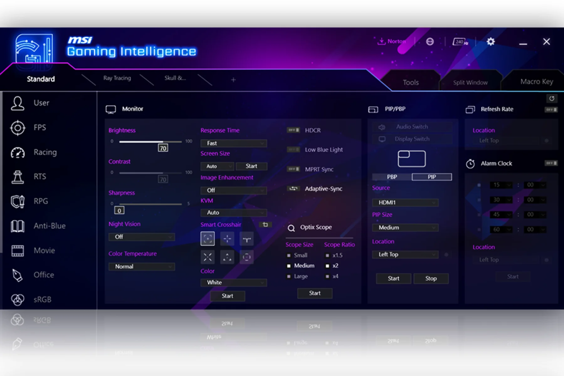 Herný monitor MSI MAG401QR aplikacia gaming intelligence