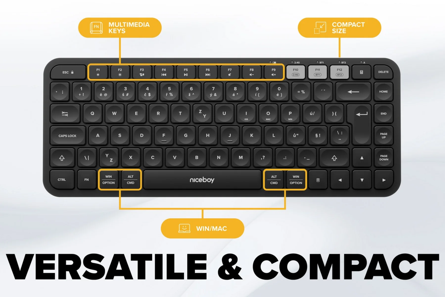 Bezdrôtová klávesnica Niceboy OFFICE K30X BT kompaktne rozmery