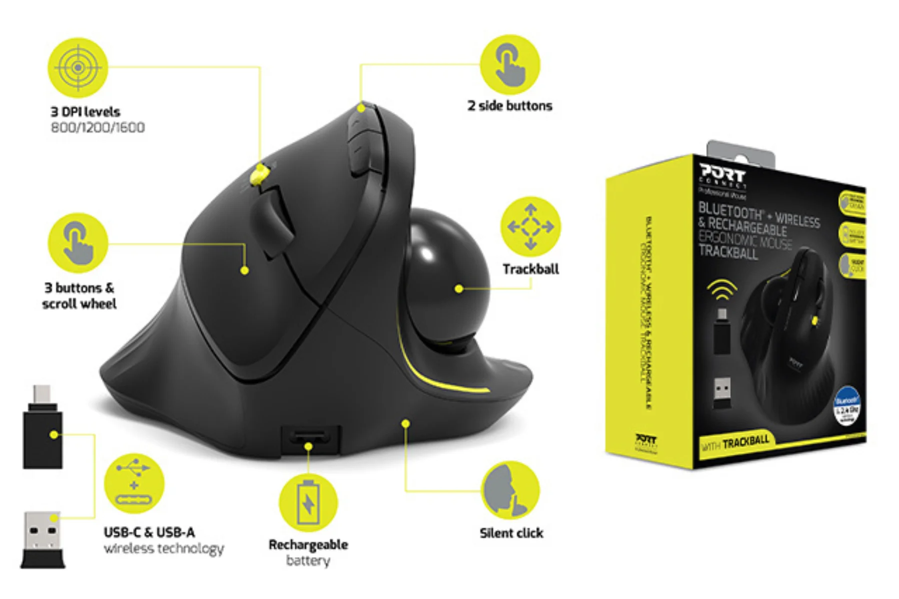 My&scaron; Port Designs USB-A/C BLACK dvojita konektivita