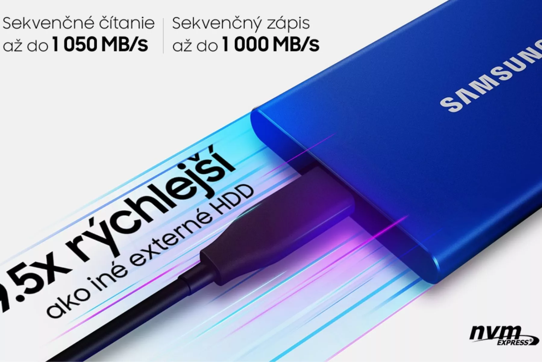 Extern&yacute; disk Samsung T7 Prenosy r&yacute;chlosťou blesku