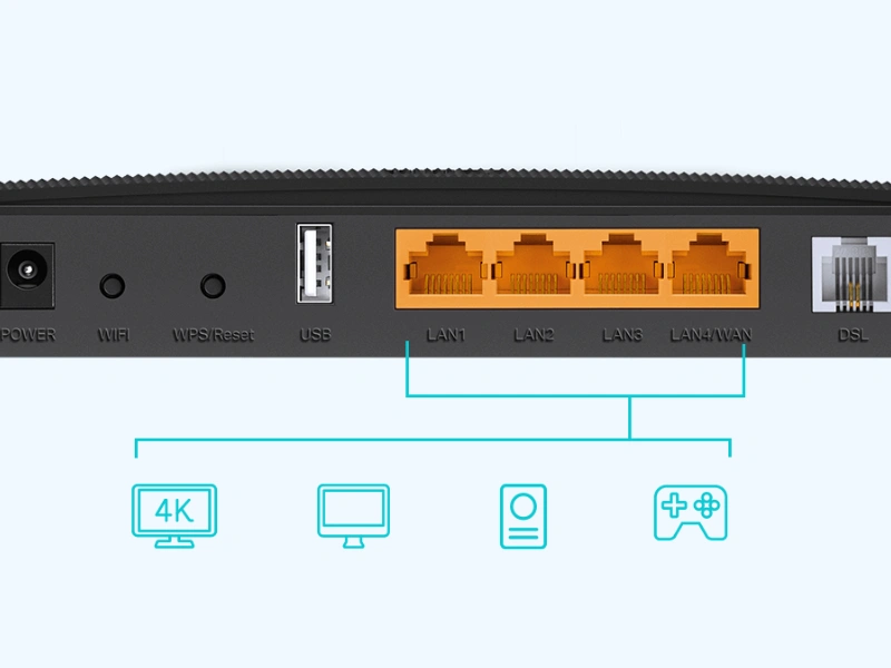 Archer VR400 AC1200 disponuje gigabitov&yacute;mi ethernetov&yacute;mi portami.