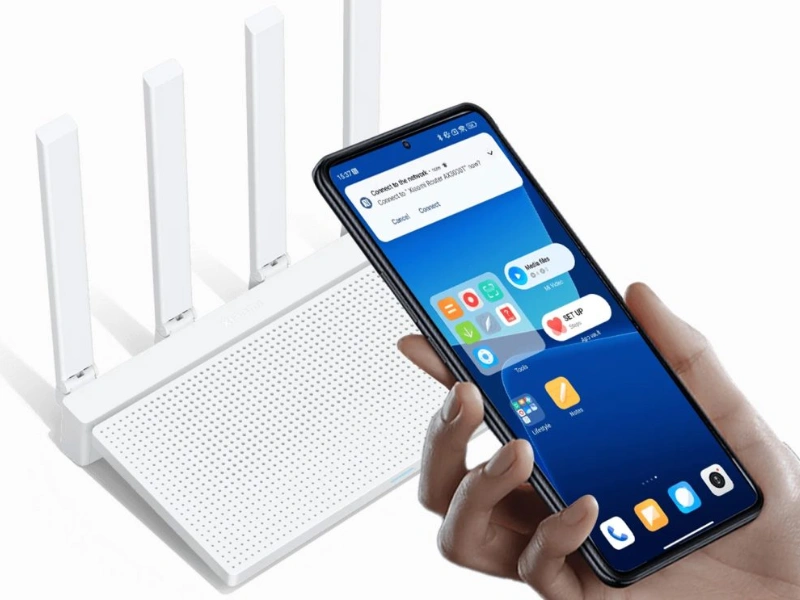 Vďaka technol&oacute;gii NFC stač&iacute; k routeru Xiaomi AX3000T priložiť Android smartf&oacute;n a ste pripojen&iacute;.
