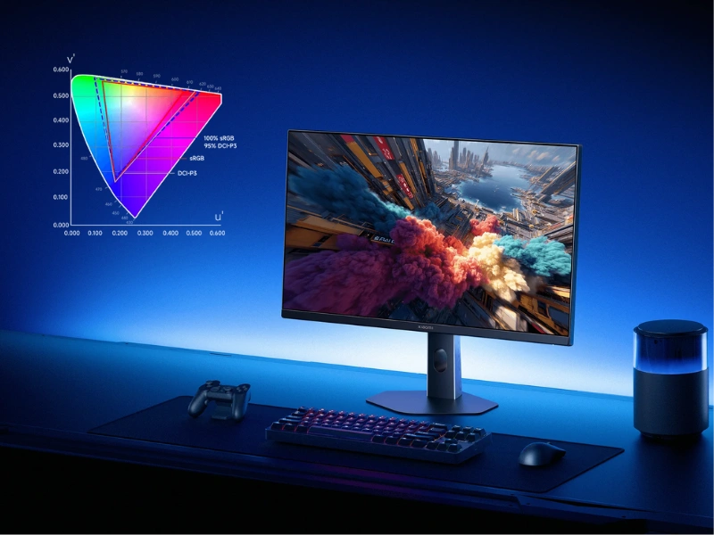 Monitor Xiaomi G24i 2026 pokrýva 100 % sRGB a 95 % DCI-P3 gamutu.