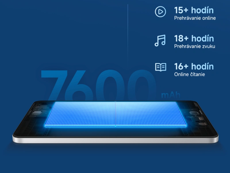 Nadštandardná 7600 mAh batéria tabletu Redmi Pad 2 9,7 zabezpečí dostatok energie na prácu aj vašu zábavu.