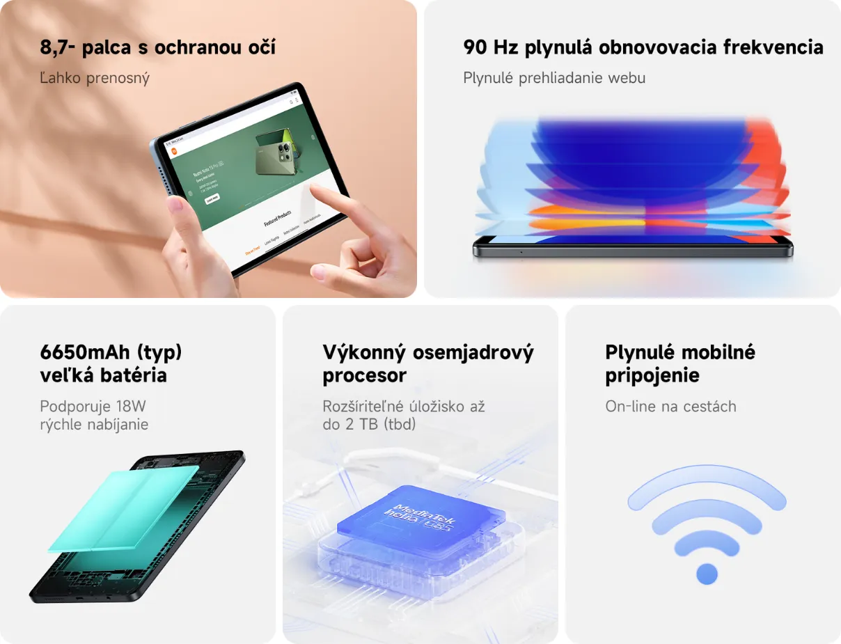 Hlavné funkcie tabletu Xiaomi Redmi Pad SE 8,7