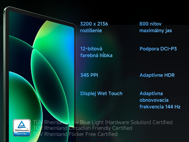 Vďaka 144 Hz obnovovacej frekvencii 11,2" 3,2K displeja, podpore Dolby Vision® a certifikácii TÜV si prácu s Pad 8 Pro zamiluje naozaj každý.