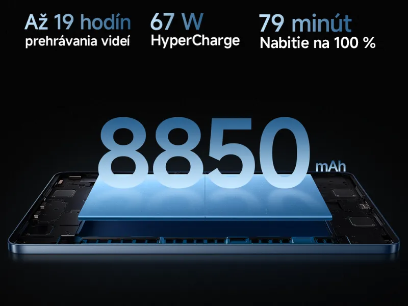 Nadštandardná 8850 mAh batéria tabletu Xiaomi Pad 7 Pro 8/256GB Green zabezpečí dostatok energie na prácu aj vašu zábavu.