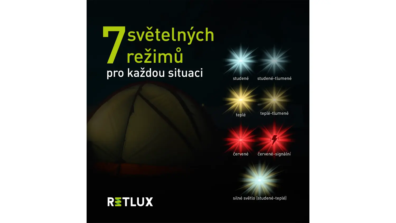 Světelné režimy LED svítilny s karabinou Retlux RPL 602