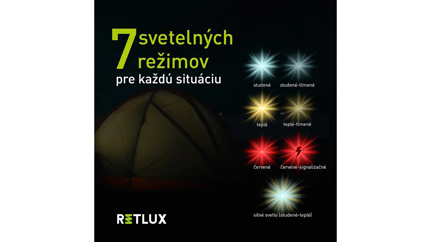 Svetelné režimy LED svietidla s karabínou Retlux RPL 602