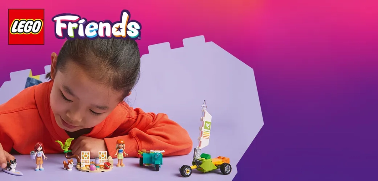 Hero LEGO 42641 Friends Dobrodružstvo so surfujúcimi psami a skútrom.