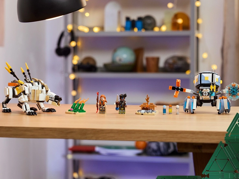 LEGO Horizon Aloy a Varl vs. Shell-Walker a Sawtooth.