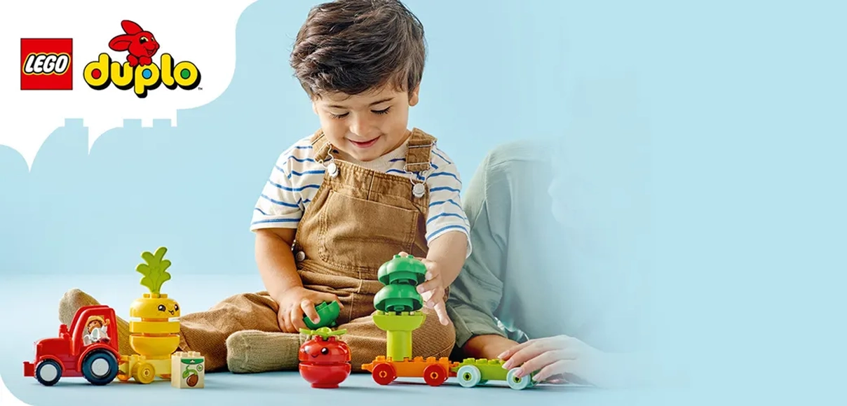 Hero Lego Duplo Traktor so zeleninou a ovocím.