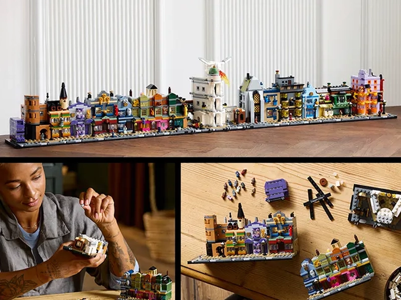 LEGO 76444 Harry Potter Čarodejnícke obchody v Šikmej uličke.