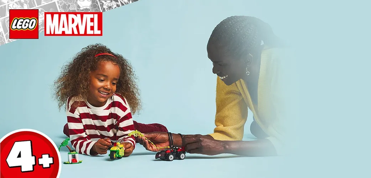 HERO LEGO® Marvel Spidey a jeho fantastickí priatelia 11198 Spin, Electro a naháňačka s dinosaurím vozidlom.