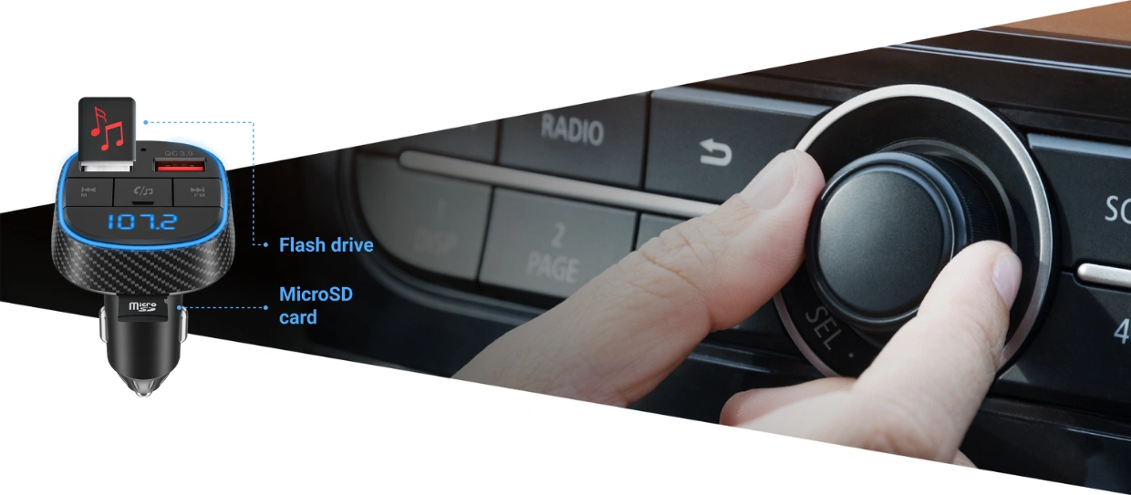 Pripojte USB-ečko či vložte microSD kartu do slotu a NAVITEL BHF02 BASE váš MP3 výber sa začne automaticky prehrávať.