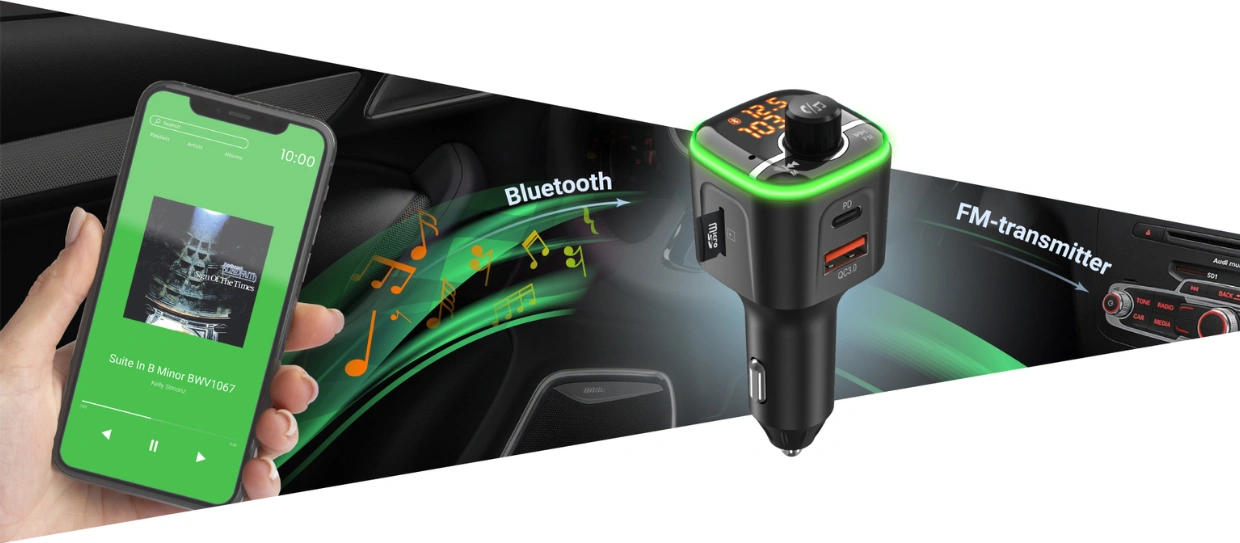 Pripojte svoj smartfón pomocou Bluetooth® k transmitteru NAVITEL BHF04 MAX a spustite svoju hudobnú párty bez jediného prerušenia otravnou reklamou.