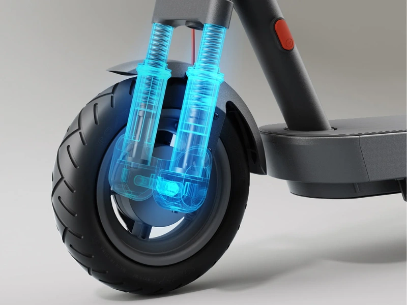 Vďaka prednému odpruženiu kolobežky Xiaomi Electric Scooter 5 si vychutnáte pohodlnú jazdu aj po mačacích hlavách či nerovnom teréne.