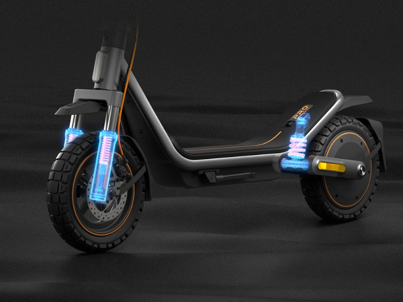 Elektrick&aacute; kolobežka Xiaomi Electric Scooter 6 Pro disponuje pokročil&yacute;m odpružen&iacute;m, ktor&eacute; zaist&iacute; pohodln&uacute; jazdu.