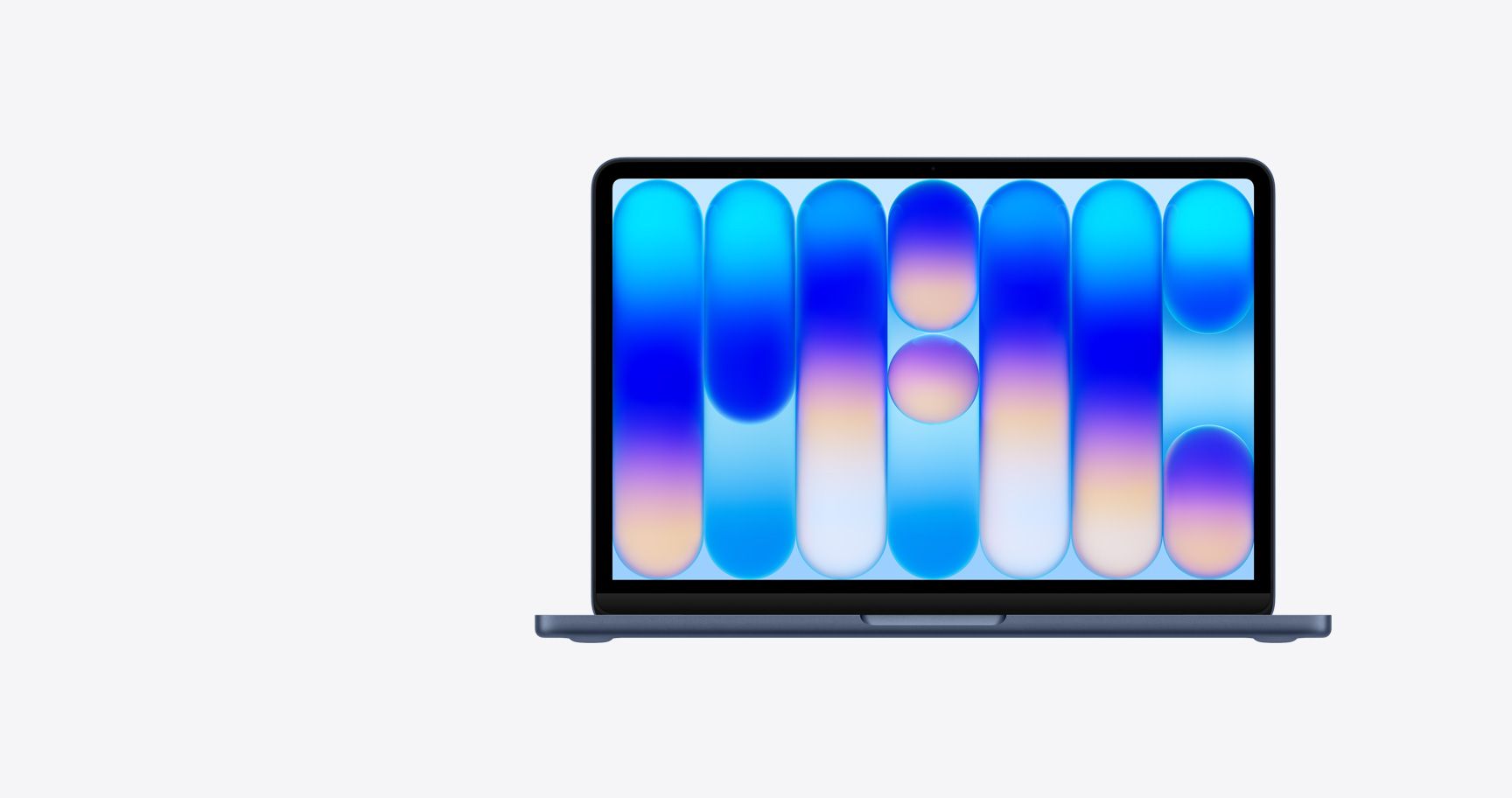 Otevřený MacBook Neo v barvě indigo