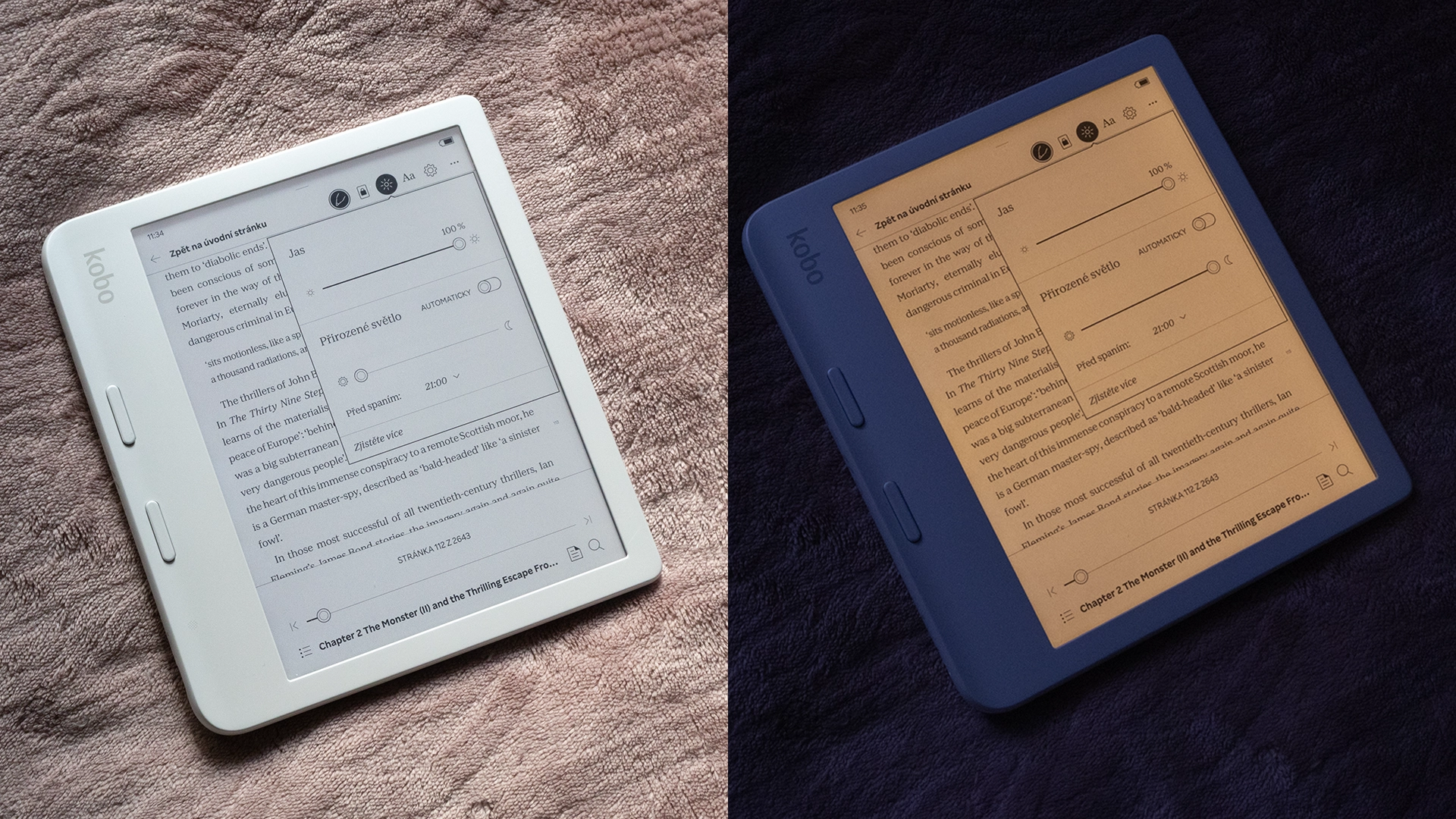 Kobo Libra Colour farebný e-ink displej na slnku a v noci